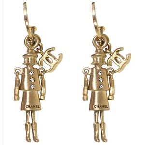 Chanel Light Gold Coco CC Chanel Dancing Doll Earrings